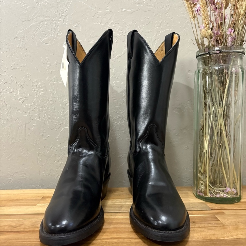 Vintage NWT Justin Boots 3040 Black Roper Boots Men’s 9D USA NOS w/Box - Picture 2 of 15
